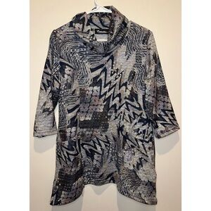 Creation Women's Abstract Print Cowl‎ Neck 3/4 Sleeve Tunic Top M